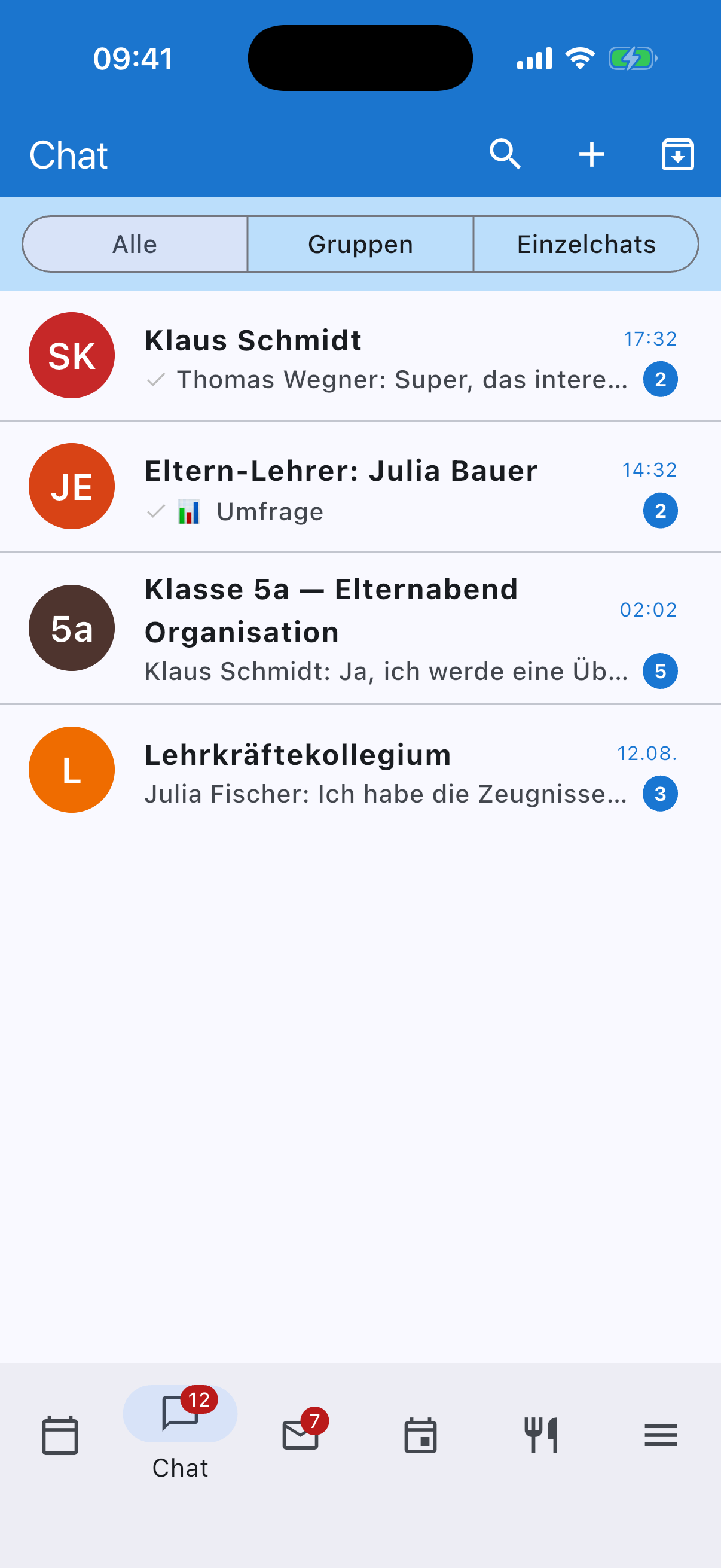 Chat-Übersicht mit allen Konversationen