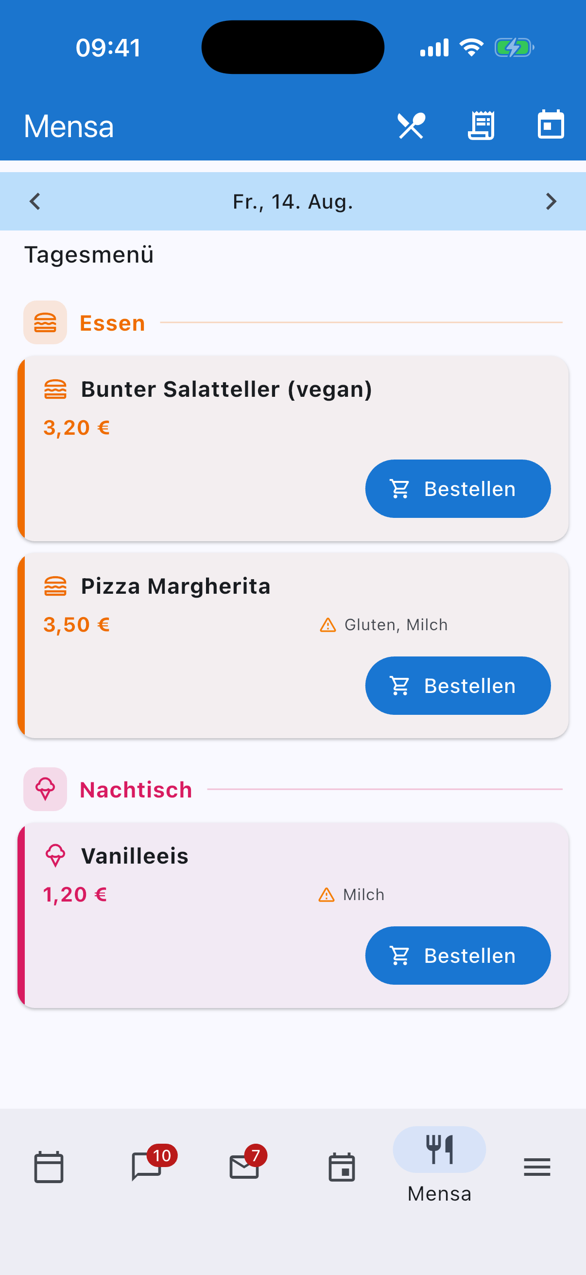 Mensa-Speiseplan mit Vorbestellung
