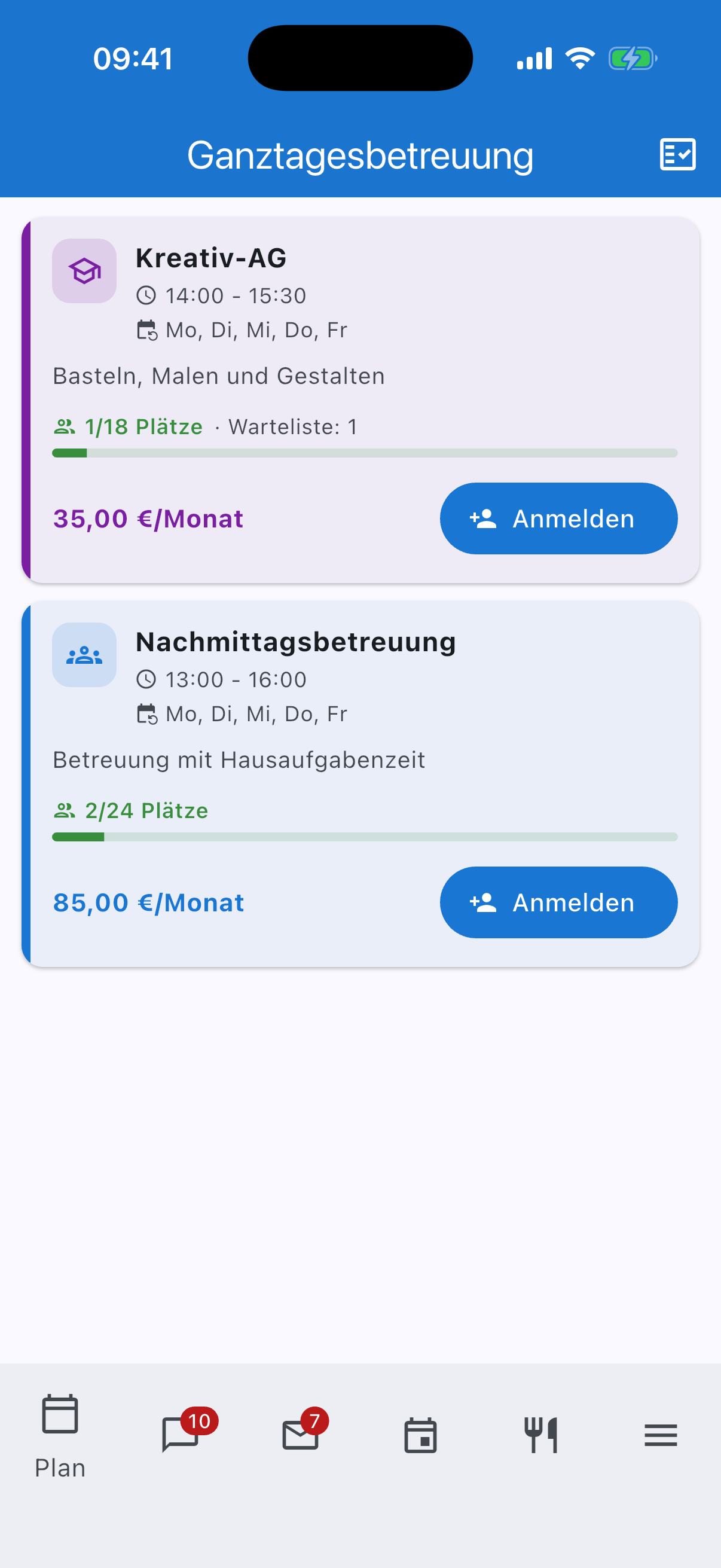Ganztagesbetreuung mit Angeboten und Anmeldung