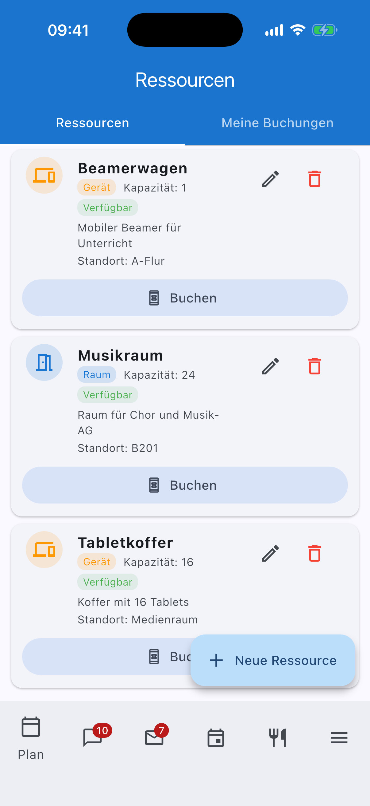 Ressourcen-Buchung für Geräte und Räume